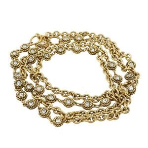 Chanel Chain Belt Vintage Gold Plated X Rhinestone Women's Belt
